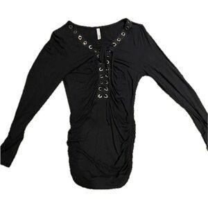 CY Soft stretchy long black gold detail long sleeve ruched